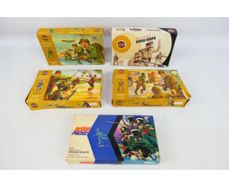Airfix - Model Toys - 5 x boxed vintage sets of soldiers in 1:32 scale, American Infantry # 51452-5, Russian Infantry # 51453