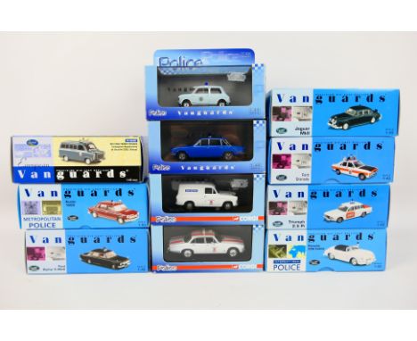 Vanguards - 11 boxed diecast 'Police' vehicles from Vanguards. Lot includes VA01310 Austin Mini 'New South Wales Police'; VA0