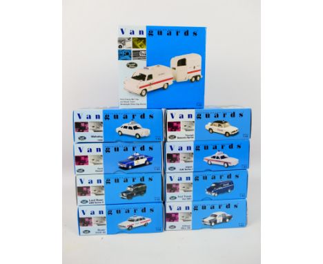 Vanguards - Nine boxed diecast 'Police' vehicles from Vanguards. Lot includes VA06615 Ford Transit van & Trailer 'Strathclyde