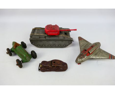 Schuco - Other - A group of vintage tinplate and plastic models including a Schuco 3000 car, a Schuco Mercedes 1050 racing ca