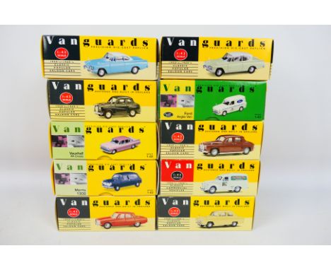 Vanguards - 10 boxed diecast model vehicles from Vanguards. Lot includes VA06400 Vauxhall PA Crest; VA2700 Rover 2000; VA3400