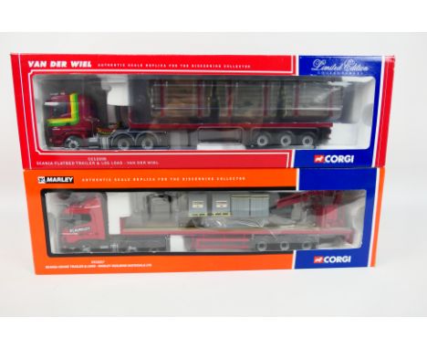 Corgi - Two boxed Corgi 1:50 scale diecast model trucks. Lot consist of CC12217 Scania Crane Trailer & Load 'Marley Building 