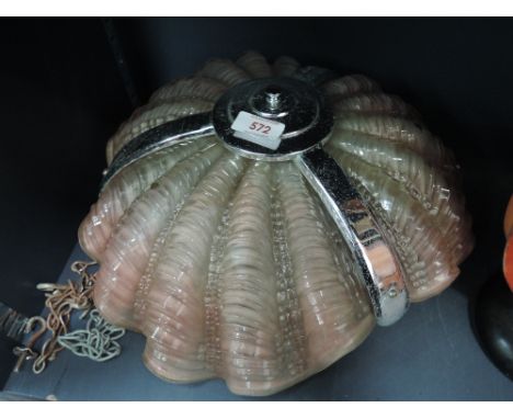 A 1930's Art Deco chrome and glass ceiling light formed as a sea shell