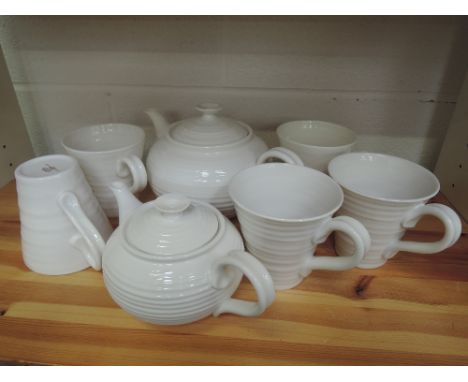A coffee and tea service by Sophie Conran for Portmeirion, of white self coloured ribbed design