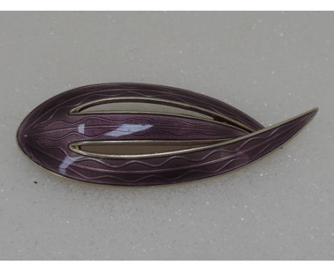 A Norwegian silver and lilac enamel brooch of stylised form, Aksel Holmsen