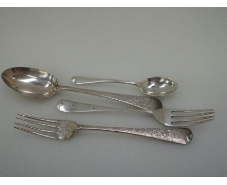 A Victorian child's silver spoon and fork having bright cut decoration, Birmingham 1901, George Unite, a child's HM silver fo