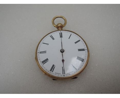 A key wound yellow metal Swiss pocket watch by Badollet, stamped 35078 of slimline form, having Roman numeral dial to white e