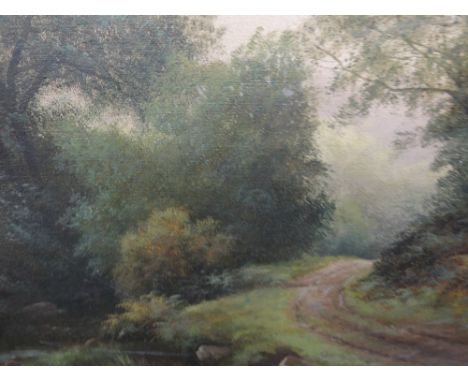 An oil painting, H R Hall, Down The Old Lane, signed