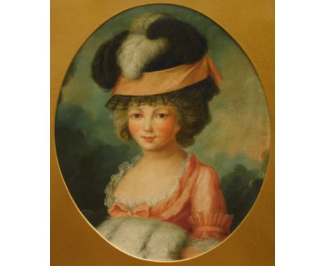 Circle of Matthew William Peters (1741-1814).  Head and shoulders portrait of a young woman, oil on canvas, stencil mark vers
