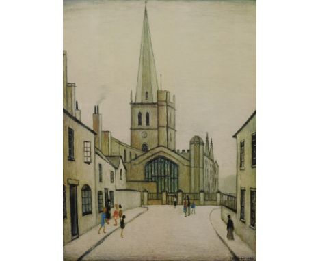Laurence Stephen Lowry (1887-1976).  Burford Church, artist signed limited edition coloured print, 521/850, 63cm x 47cm