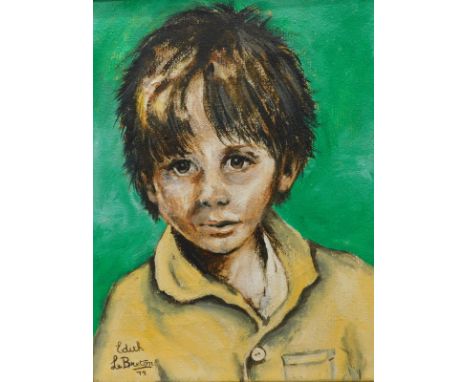 Edith le Breton (1912-1992).  Head and shoulders portrait of a young boy, oil on board, signed and dated (19)72, 30cm x 24.5c