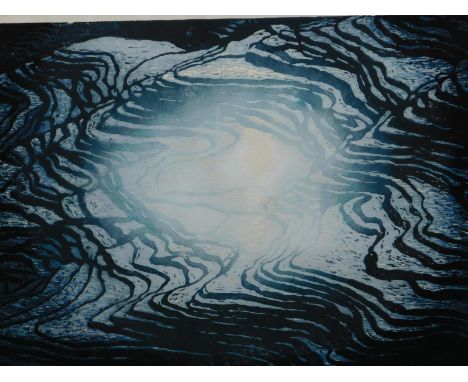 Youxian Zhou (20thC).  Moonlit Terrace, artist signed screen print, titled and dated 1993, 47cm x 56.5cm