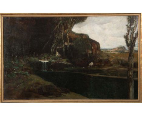 Hermann Urban (1866-1948). „Am Quell“. Öl/Lw., li./u./sign., verso bez./dat. (19)05, gerahmt, 81 x 130 cm. **