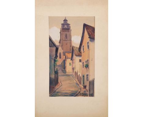 R. Vollbert (Maler des 19./20. Jhs.). Ansicht von Freiburg. Aquarell, re./u./sign./dat. (19)13, in Passepartout, 34 x 19 cm.