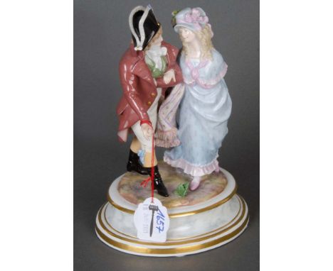 Kostümgruppe. Meissen 1876. Auf ovalem, profiliertem Sockel mit Goldrand. Porzellan, bunt bemalt, mit Formnummer „K. 162“. Mo