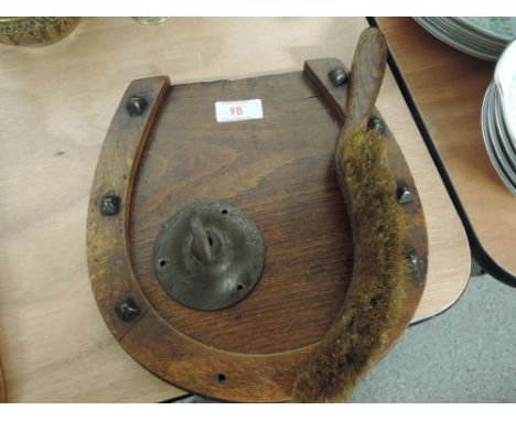 A selection of vintage treen items including badger hair brush