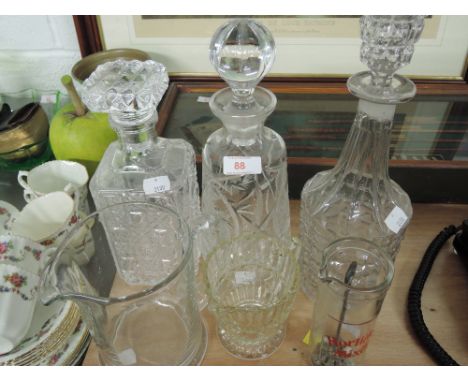 A selection of vintage glass ware including Horlicks mixer and glass jug