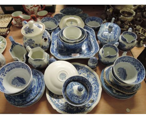 A selection of vintage Delft ware style ceramics including Wedgwood, Copeland Spode plates tureen bowl etc