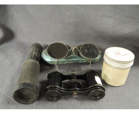 A pair of vintage welders glasses or goggles with flip sides yellow tinted glass steam punk style etc