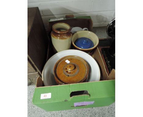 A selection of vintage ceramics including Salt glazed stone ware jars and bowls etc