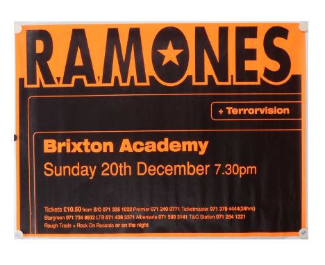 Ramones Concert Poster, Quad Size Poster for the Ramones gig at Brixton Academy 20th December 1992 with support from Terrorvi