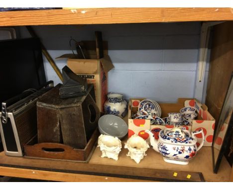 A shelf of assorted, to include a Victorian part tea set