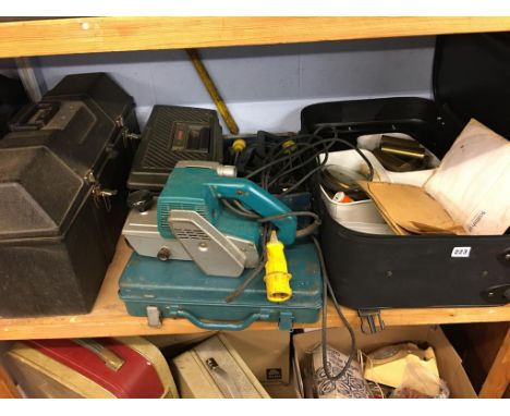 Assorted power tools and clock parts etc.