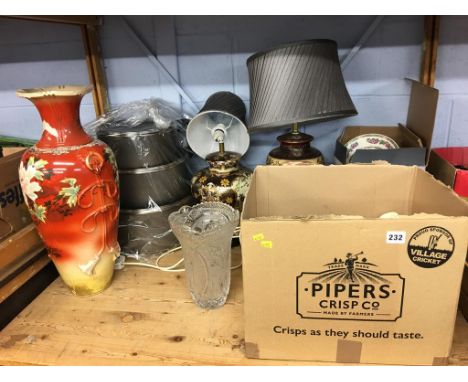 A shelf of assorted, to include an Oriental vase, cooking pots etc.