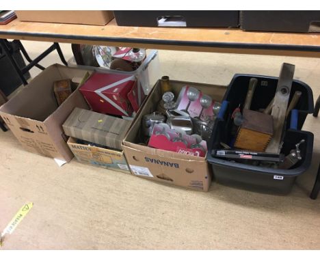 Five boxes of assorted, to include tools etc.