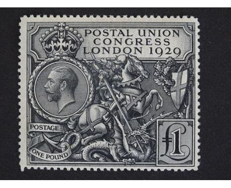 1929 £1 UPU, SG.438, a fairly crisp mint example, very light if at all hinged. Possible light creases only visible from the r