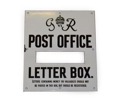 Great Britain, beautiful black and white George VI Post Office Letter Box plate, enamelled steel, a few light and evocative s