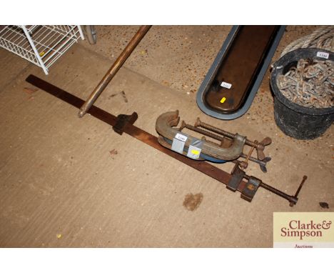 Four G-clamps and a sash clamp