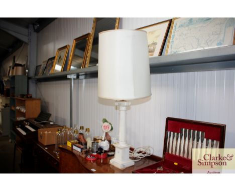 A marble Corinthian column style table lamp