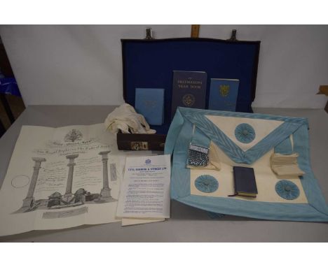 Cased Masonic sash together with various books and ephemera