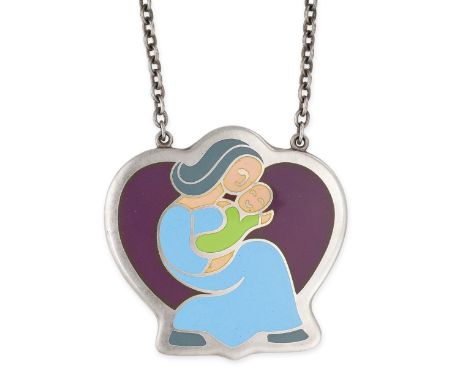 GEORG JENSEN, AN ENAMEL AND SILVER PENDANT NECKLACE designed by Henry Heerup, design number 150, a pendant depicting a mother