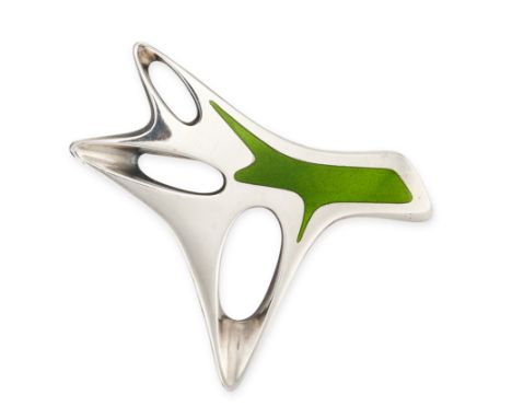 GEORG JENSEN, A VINTAGE ENAMEL SPLASH BROOCH in silver, designed by Henning Koppel, design number 323, designed as an abstrac