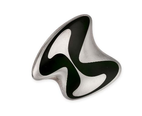 GEORG JENSEN, AN ABSTRACT SILVER AND ENAMEL BROOCH&nbsp;in silver, designed by Henning Koppel, design number 315, designed as