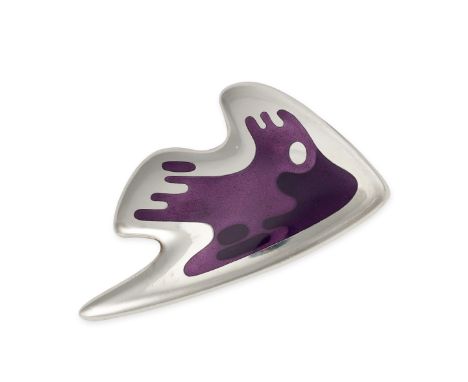 GEORG JENSEN, A VINTAGE ENAMEL SPLASH BROOCH in silver, designed by Henning Koppel, design number 307, designed as an abstrac