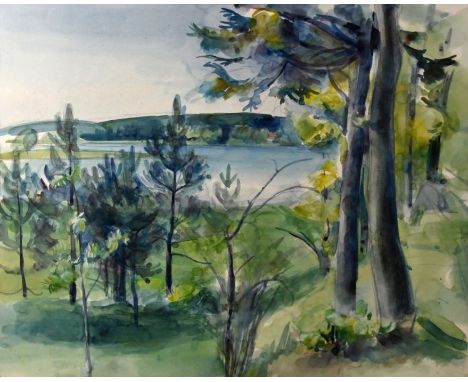 RIHM  Alexander (1904 Singen (Hohentwiel) - 1944 Lestina, Böhmen) "See in Böhmen", Blick auf eine grüne Landschaft mit Bäumen