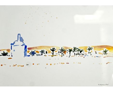 KOLLER  Oskar (1925 Erlangen - 2004 Fürth) "Moschee mit Palmenallee", Aquarell, unten re. in Bleistift signiert "O. Koller 74