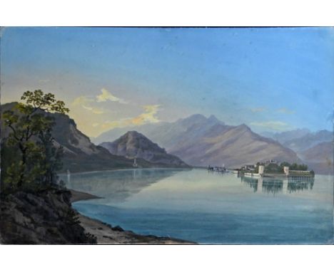 UHLMANN  Friedrich (1806 - 1883) "Isola Bella" Blick auf die Isola Bella und die umliegende Landschaft, im Hintergrund Bergku