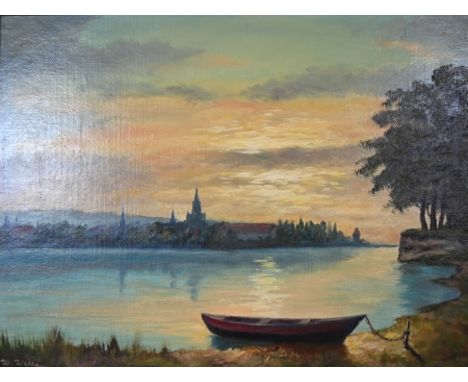 WELTE Willi WELTE Willi (20. Jahrhundert, Konstanz) "Konstanz im Abendlicht" vom See aus gesehen, Ölgemälde auf Malkarton, li