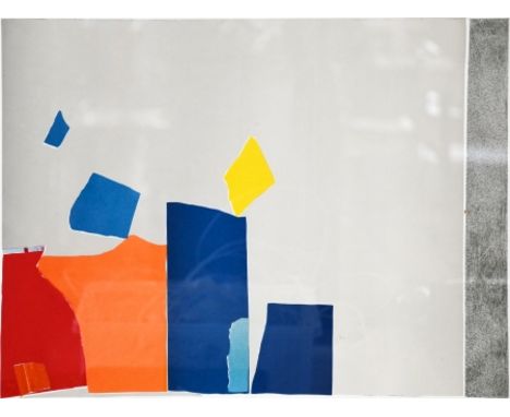 KOLLER Oskar (1925 Erlangen - 2004 Fürth) "Abstrakte Komposition", Farblithographie mit aufgeklebten farbigen Papieren, unten