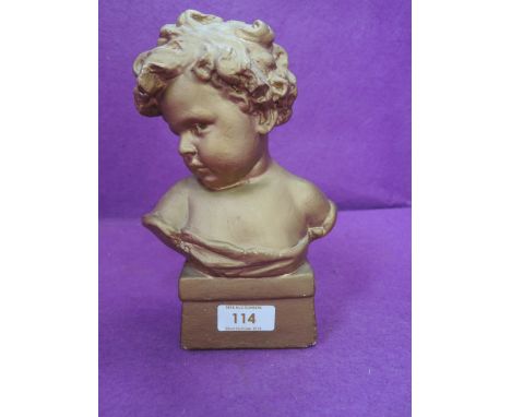 A vintage plaster cast cherub head in gilt effect