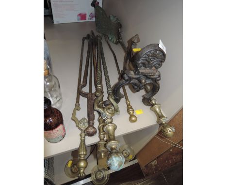 A selection of vintage fire side items including shovel poker etc