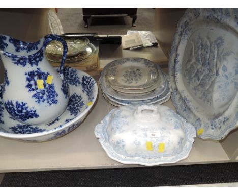 A selection of vintage blue and white ware ceramics