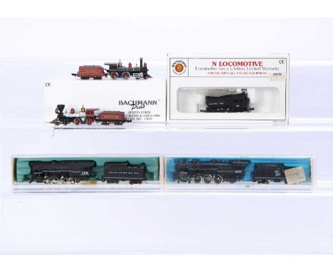 American Outline N Gauge Steam Locomotives, boxed Bachmann 52652 Dockside Switcher tank locomotive in black Santa Fe livery, 