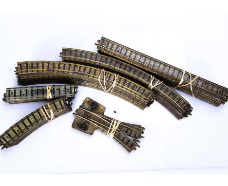 Hornby-Dublo pre-war 00 Gauge 3-Rail Clockwork Track, including, L/H Points (2, one damaged), R/H, Curves (19), Half Curves (