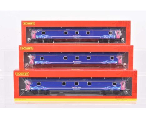 Three Hornby 00 Gauge First Great Western Mk3 Night Rivera Sleeper Cars, R4597  10601, R4597A 10616 and R45978B 10612, all in