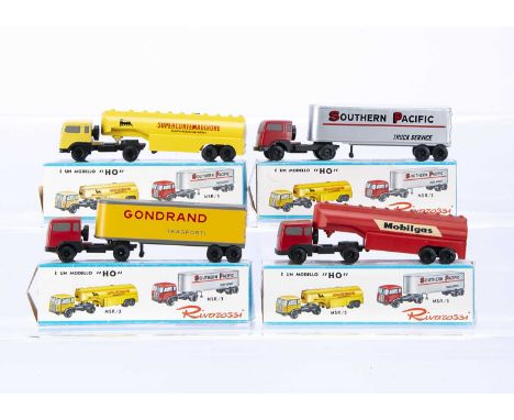 Rivarossi Prototype 1960s HO Scale Articulated Truck Trackside Models, four boxed models, wood and plastic construction, incl